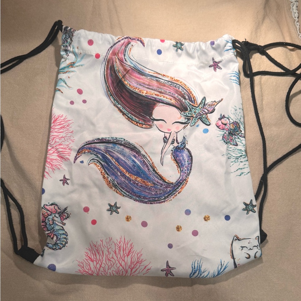 Enchanted Mermaid and Sea Friends Drawstring Backpack